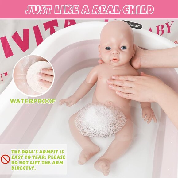 🆕19 inch Full Body Silicone Baby Dolls Girl Open Eyes Baby With DOLL Clothes - Picture 2 of 6